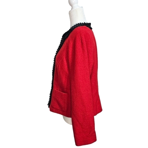 NWT Pendleton red w/ black trim merino wool long sleeve large petit blazer coat - Picture 2 of 8